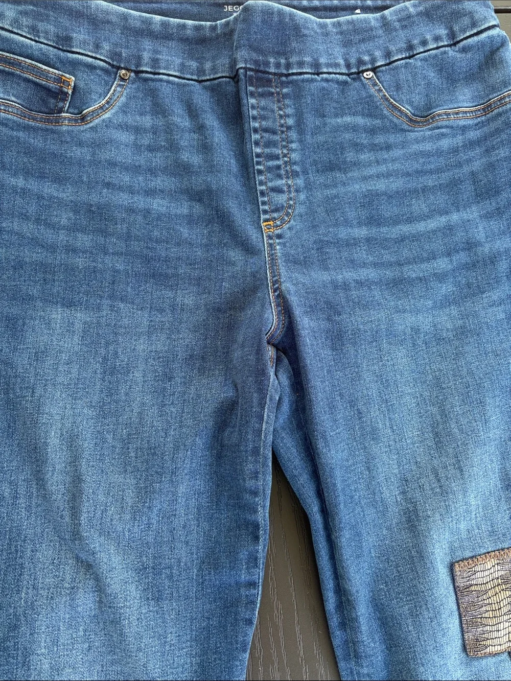 Chico's Dark Blue Skinny Jeggings with Metallic Patch Accents